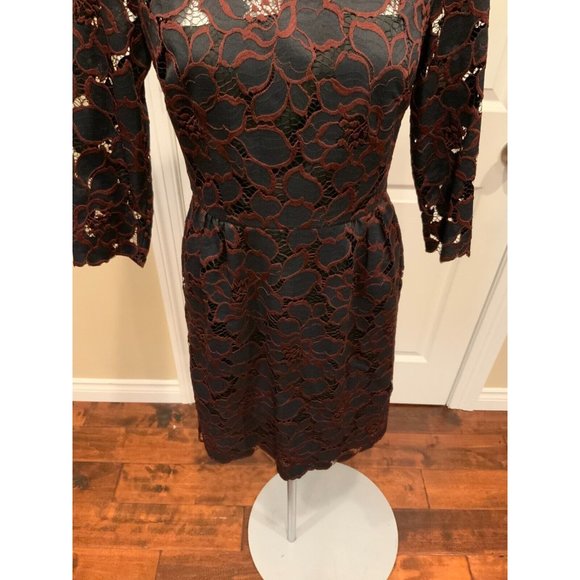 Trina Turk Black & Maroon Floral Lace Dress w/ Peter Pan Collar, Size 2 NWT! - Picture 3 of 8